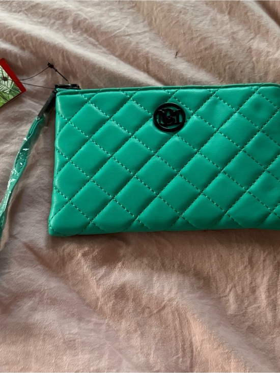 Badgley Mischka Handbags - Badgley Mischka Quilted Teal Wristlet Clutch with Logo Accent